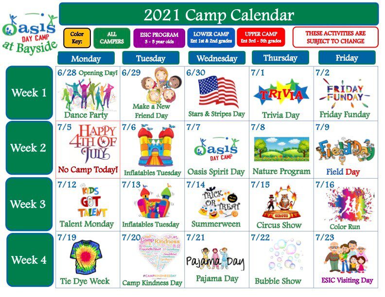Central Park Camp Calendar 2021