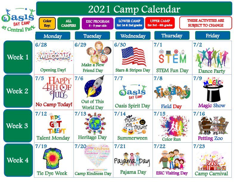 Central Park Camp Calendar 2021