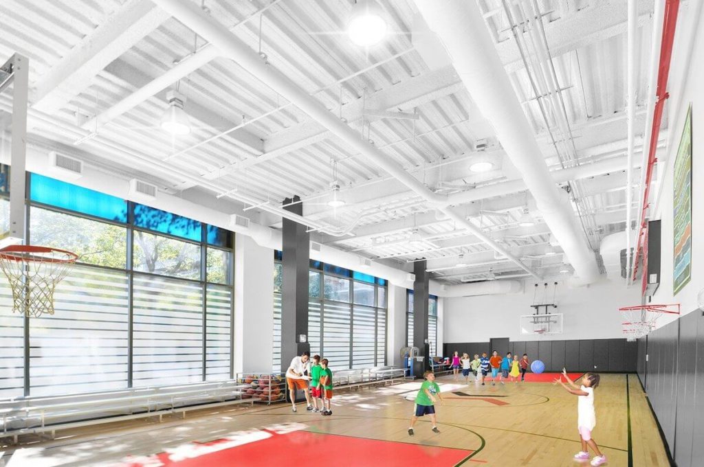 concept of an indoor basketball court gym