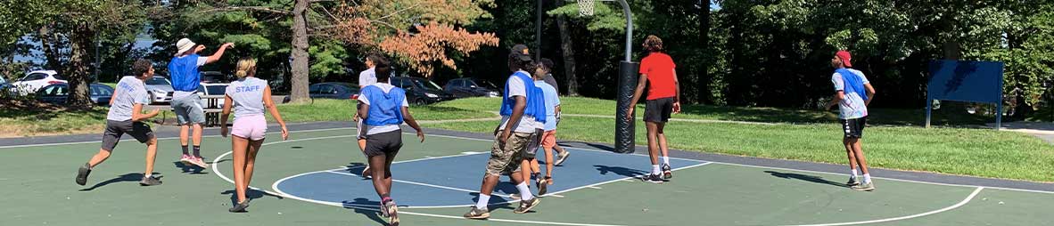 counselors playing basketball
