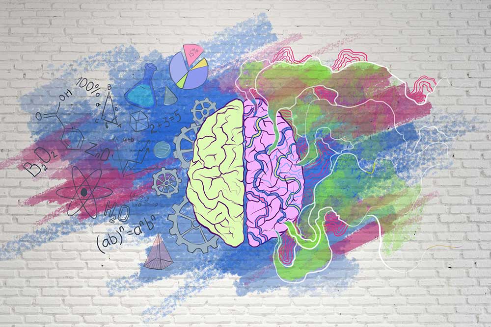 creative brain graffiti on wall